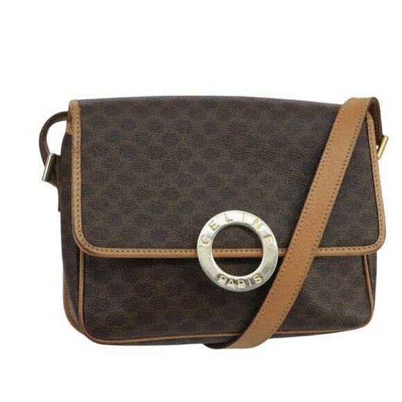 CELINE Macadam Canvas Circle Shoulder Bag Brown - Picture 1 of 15